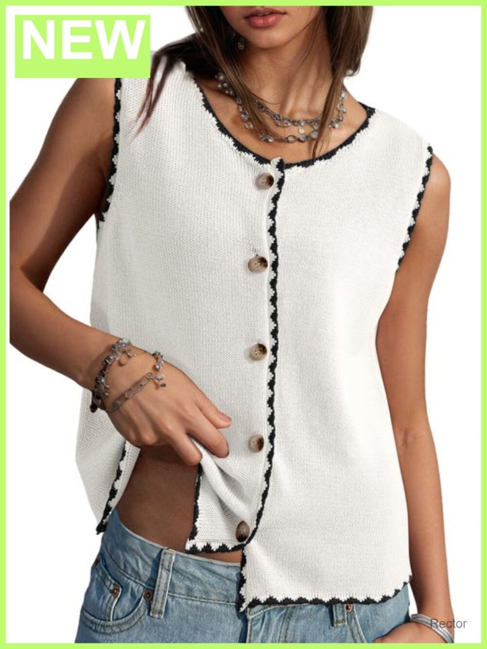 Dokotoo Button Up Color Block Sweater Vest Sleeveless Knit Top for Women